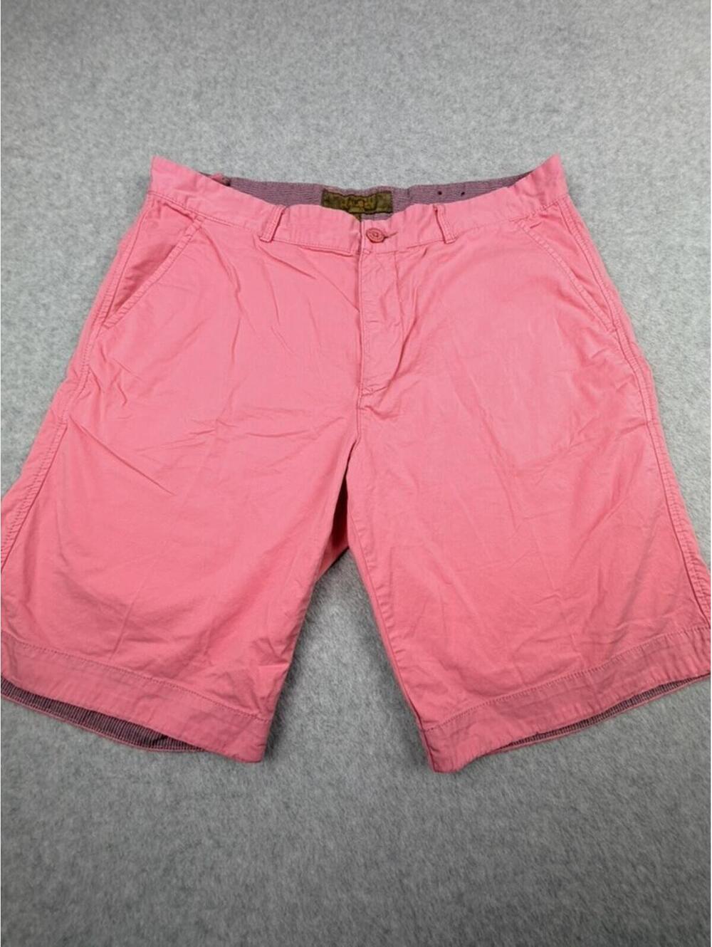 Halsey Mens Chino Shorts 36 Pink Cotton Spandex Striped Waistband Casual